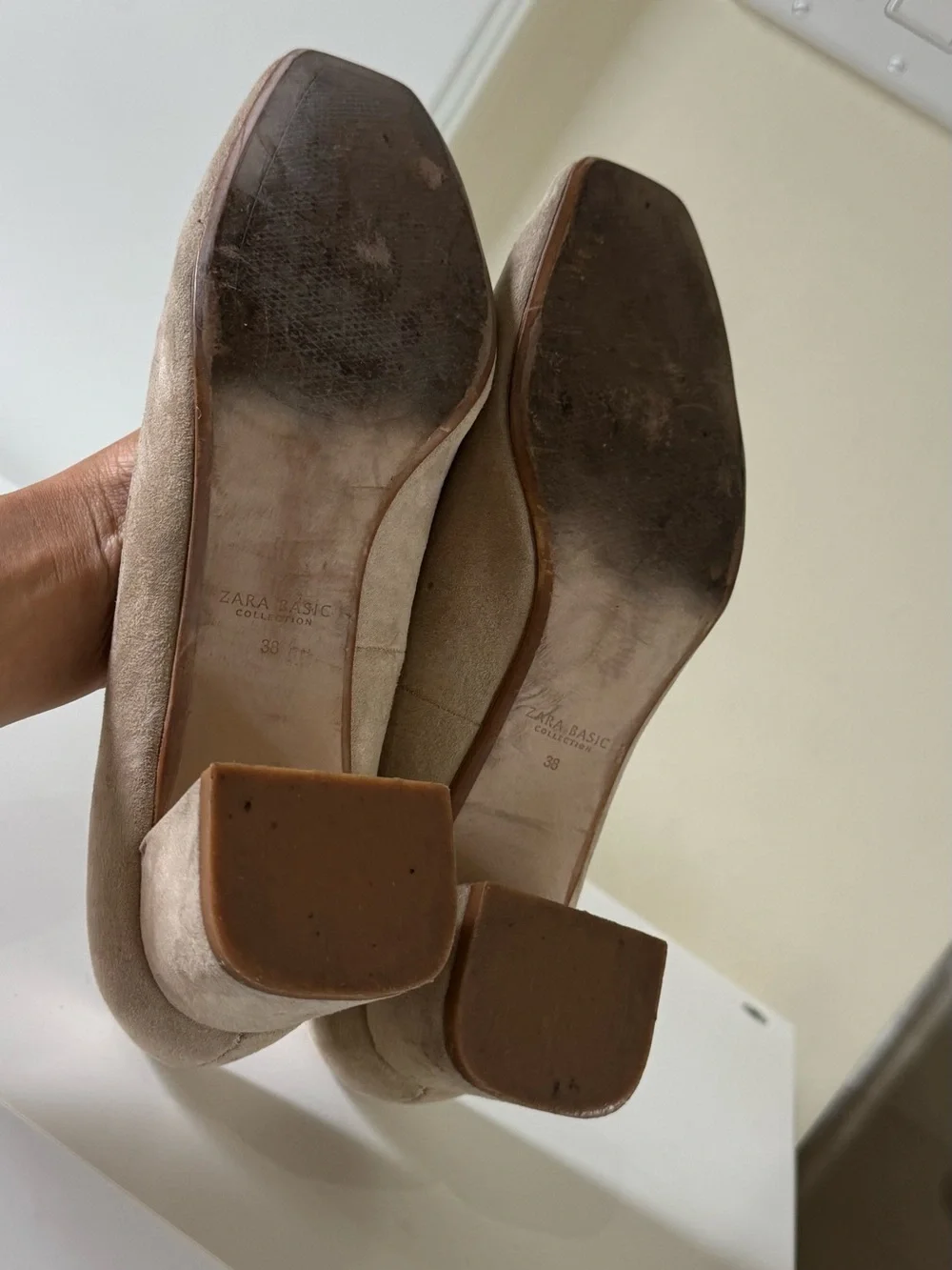 Zara Cream Suede Block Heel Pumps - Picture 4 of 4